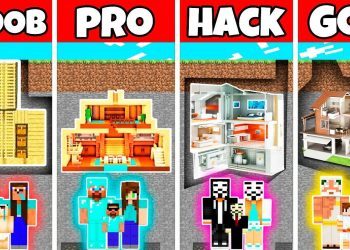 Minecraft: FAMILY UNDERGROUND BASE HOUSE BUILD CHALLENGE - NOOB vs PRO vs HACKER vs GOD in Minecraft