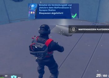Benutze ein Verkleidungskit und platziere dann Waffenskizzen in Synapse Station in Fortnite