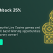 Casinia - Live Cashback 25% up to €200