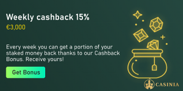 Casinia - Weekly Cashback 15% up to €3,000