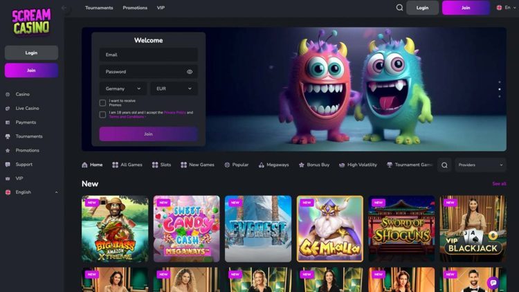 Scream Casino Review - Thrills and Excitement