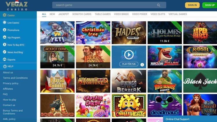 Vegaz Casino Review - Online Gaming